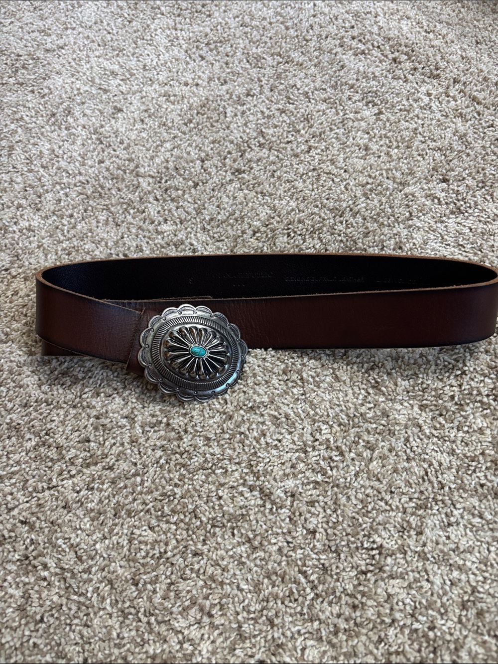 Banana Republic Brown Leather Belt with Turquoise Concho Buckle